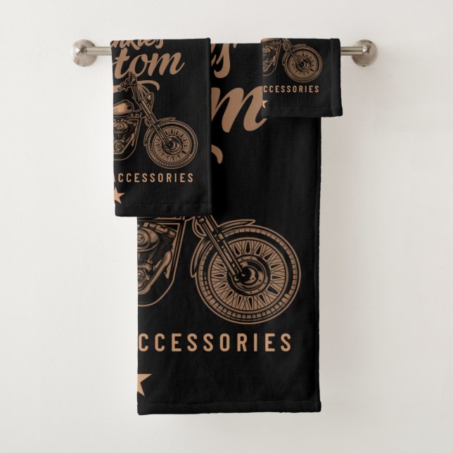 Personalized Biker Custom Bobber Motorcycle Garage Bath Towel Set (Insitu)