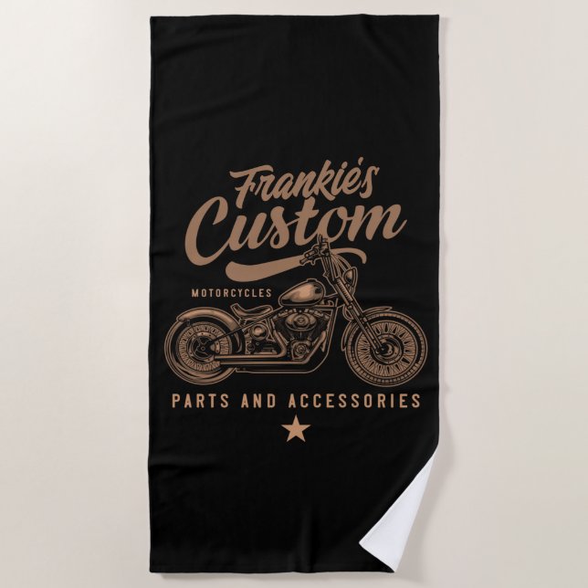 Personalized Biker Custom Bobber Motorcycle Garage Beach Towel (Front)