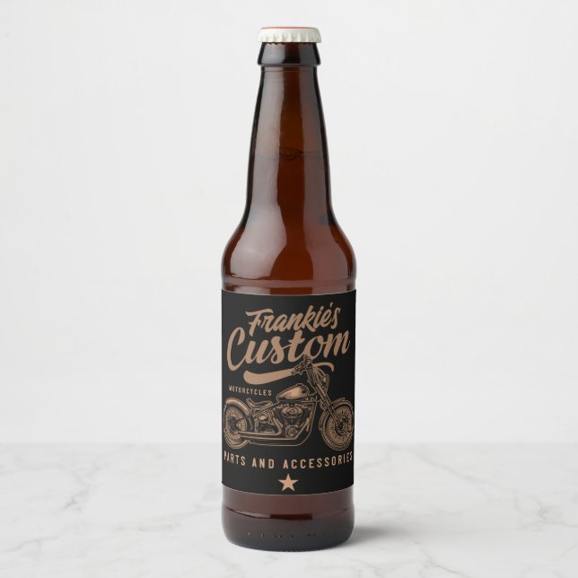 Personalized Biker Custom Bobber Motorcycle Garage Beer Bottle Label (Front)
