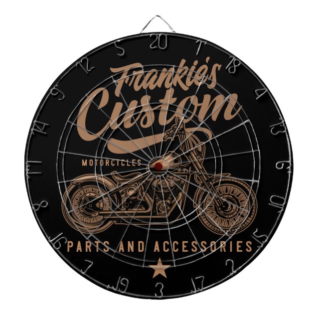 Personalized Biker Custom Bobber Motorcycle Garage Dartboard (Front)