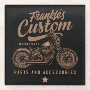 Personalized Biker Custom Bobber Motorcycle Garage Glass Coaster