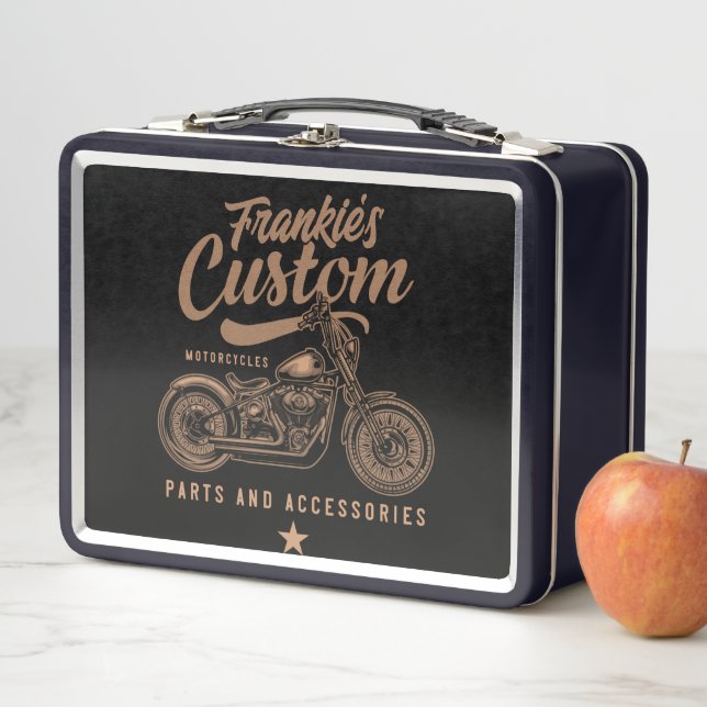 Personalized Biker Custom Bobber Motorcycle Garage Metal Lunch Box (In Situ)