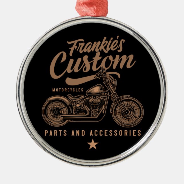 Personalized Biker Custom Bobber Motorcycle Garage Metal Ornament (Front)