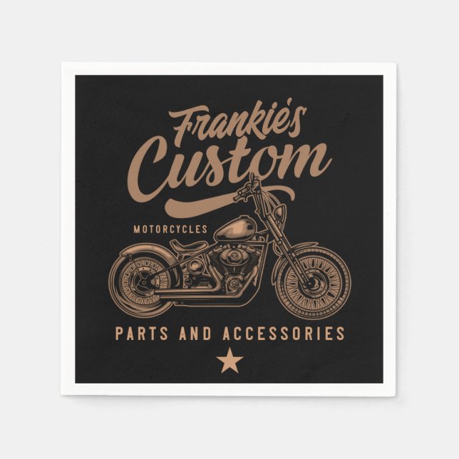 Personalized Biker Custom Bobber Motorcycle Garage Napkin (Front)