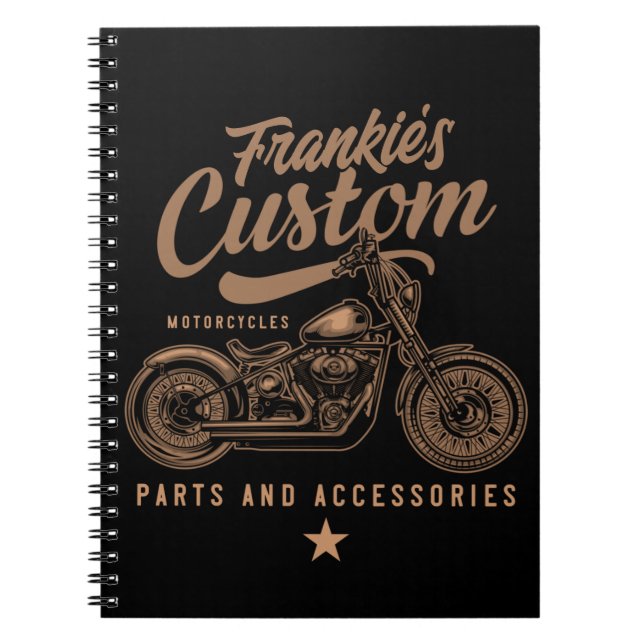 Personalized Biker Custom Bobber Motorcycle Garage Notebook (Front)