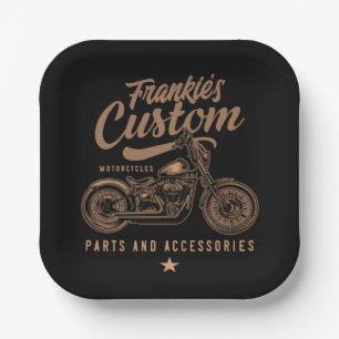 Personalized Biker Custom Bobber Motorcycle Garage Paper Plate