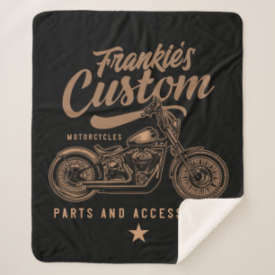 Personalized Biker Custom Bobber Motorcycle Garage Sherpa Blanket