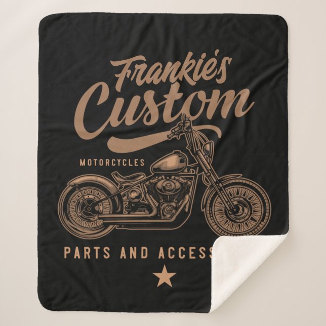 Personalized Biker Custom Bobber Motorcycle Garage Sherpa Blanket (Front)