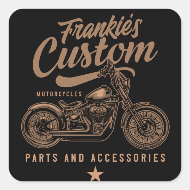 Personalized Biker Custom Bobber Motorcycle Garage Square Sticker (Front)
