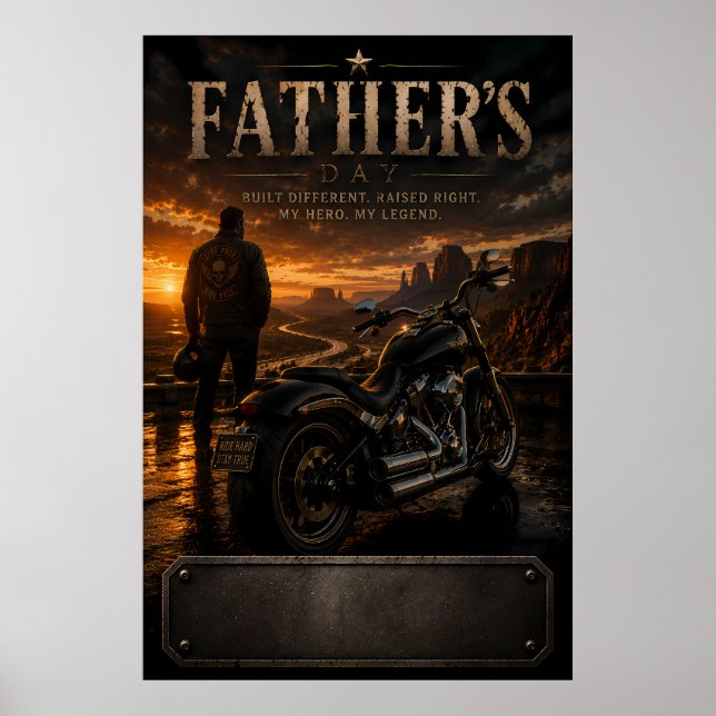 Personalized Biker Dad Father's Day Sunset Poster (Front)