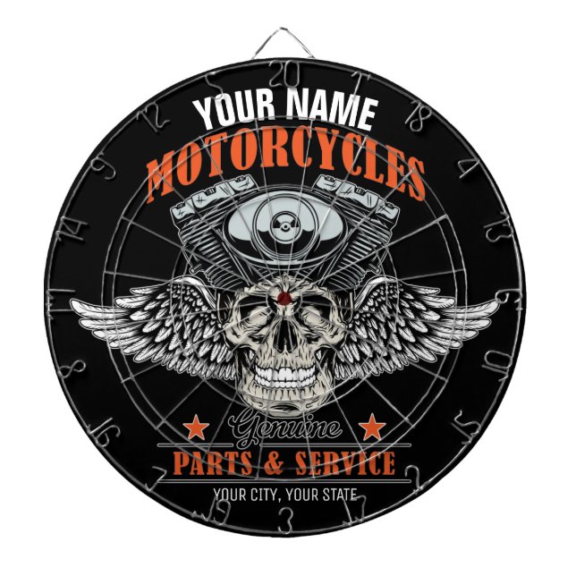 Personalized Biker Flying Skull Motorcycle Shop  Dartboard (Front)