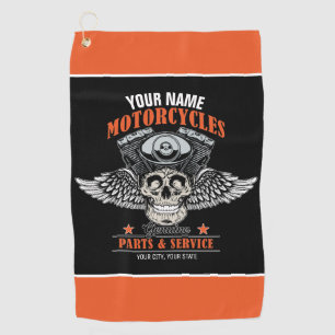 Personalized Biker Flying Skull Motorcycle Shop Golf Towel