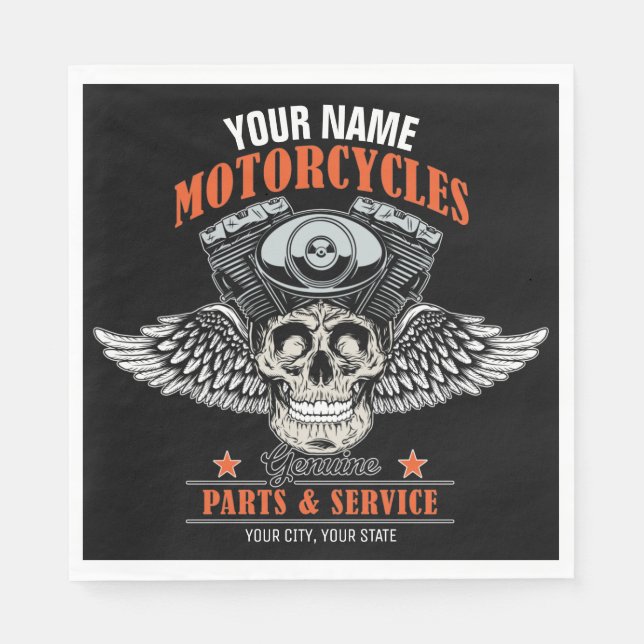 Personalized Biker Flying Skull Motorcycle Shop  Napkin (Front)