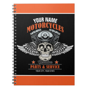 Personalized Biker Flying Skull Motorcycle Shop Notebook