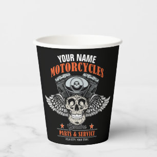 Personalized Biker Flying Skull Motorcycle Shop  Paper Cups
