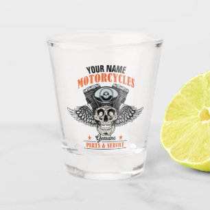 Personalized Biker Flying Skull Motorcycle Shop  Shot Glass