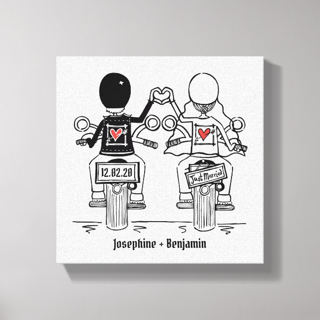 Personalized Biker Motorcycle Wedding Canvas Print (Front)