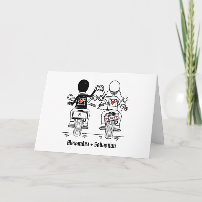 Personalized Biker Motorcycle Wedding Greetings Card (Front)