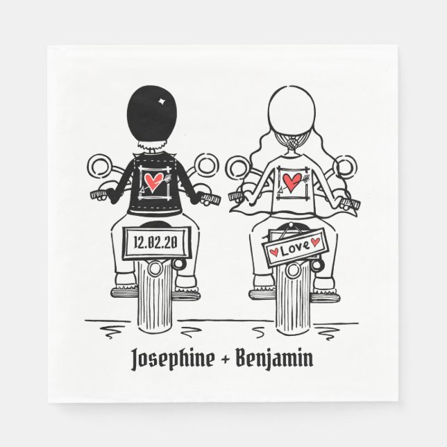 Personalized Biker Motorcycle Wedding Napkin (Front)