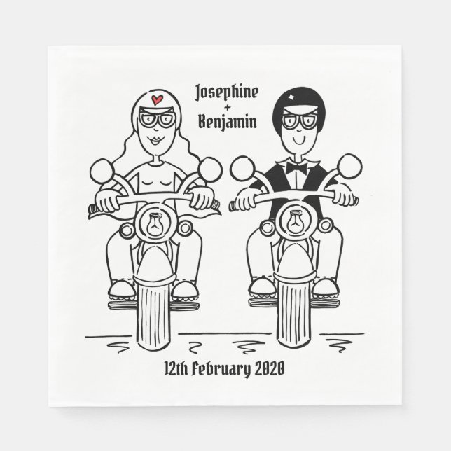 Personalized Biker Motorcycle Wedding Paper Napkin (Front)