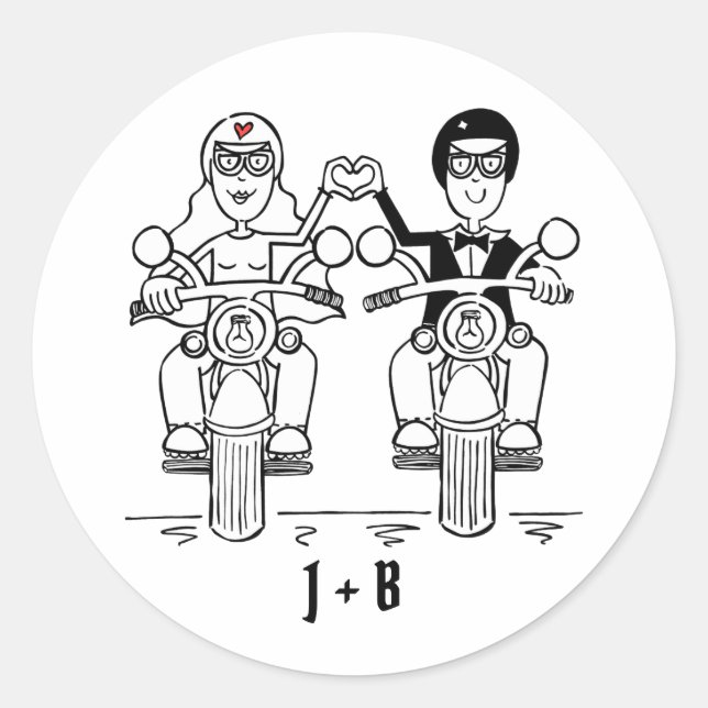Personalized Biker Motorcycle Wedding Stickers (Front)