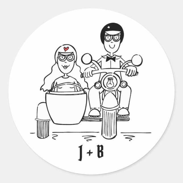 Personalized Biker Motorcycle Wedding Stickers (Front)
