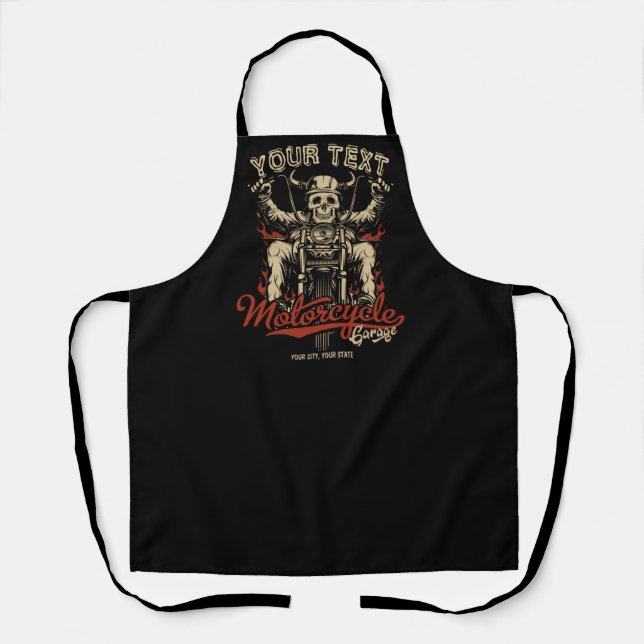 Personalized Biker Skeleton Motorcycle Shop Garage Apron (Front)