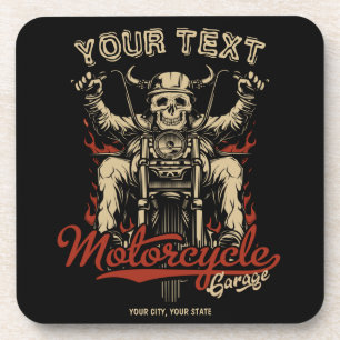 Personalized Biker Skeleton Motorcycle Shop Garage Coaster