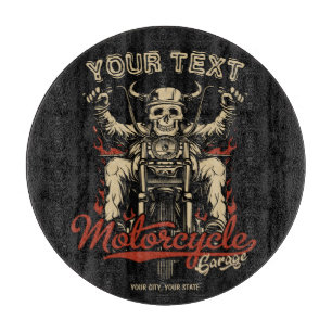 Personalized Biker Skeleton Motorcycle Shop Garage Cutting Board