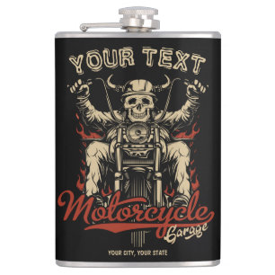 Personalized Biker Skeleton Motorcycle Shop Garage Hip Flask