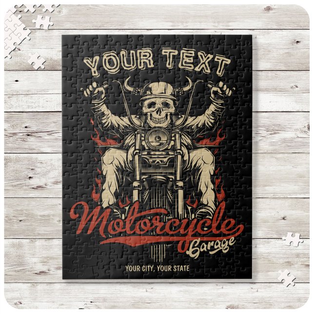 Personalized Biker Skeleton Motorcycle Shop Garage Jigsaw Puzzle (Creator Uploaded)