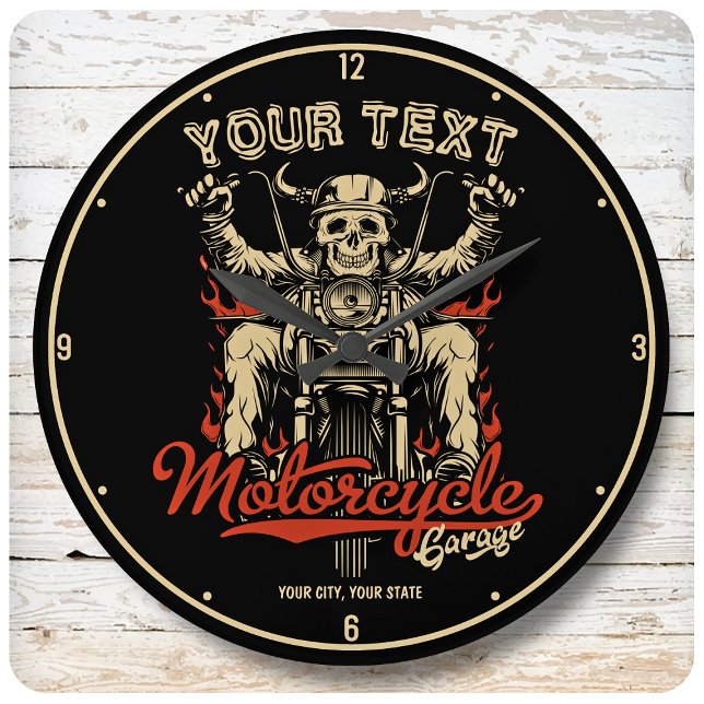 Personalized Biker Skeleton Motorcycle Shop Garage Large Clock (Creator Uploaded)