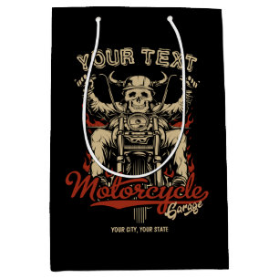 Personalized Biker Skeleton Motorcycle Shop Garage Medium Gift Bag