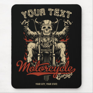 Personalized Biker Skeleton Motorcycle Shop Garage Mouse Pad