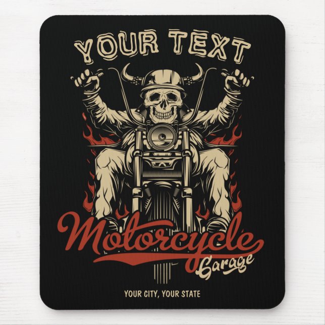 Personalized Biker Skeleton Motorcycle Shop Garage Mouse Pad (Front)