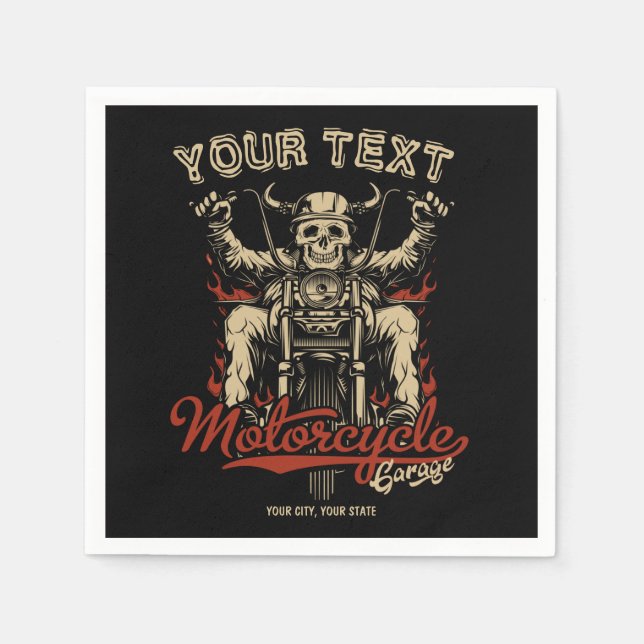 Personalized Biker Skeleton Motorcycle Shop Garage Napkin (Front)