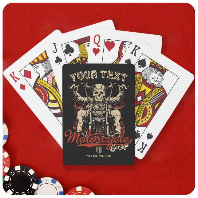 Personalized Biker Skeleton Motorcycle Shop Garage Playing Cards (Creator Uploaded)