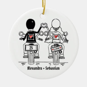 Personalized Biker Wedding Anniversary Gift Ceramic Ornament
