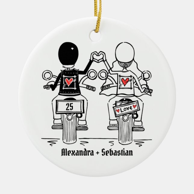 Personalized Biker Wedding Anniversary Gift Ceramic Ornament (Front)