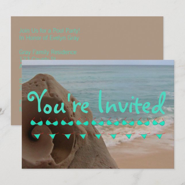 Personalized Bikini Beach Theme | Pool Party Invitation (Front/Back)