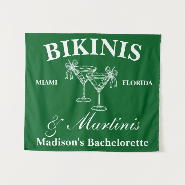 Personalized Bikini & Martini Bachelorette Party Tapestry (Front (Horizontal))