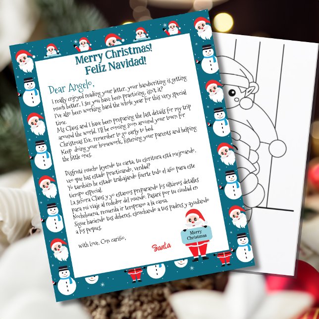 Personalized Bilingual Santa Letter for Kids Spa (Bilingual letter from Santa, Spanish, customizable text & name. Feliz Navidad Multilingual Project)