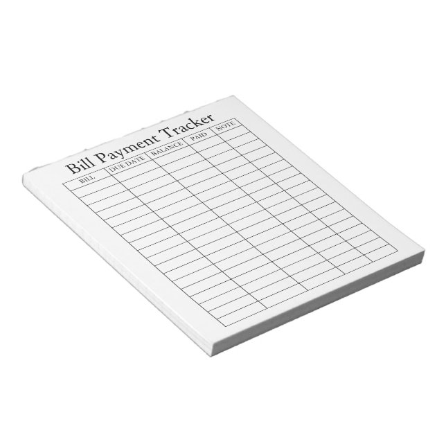 Personalized Bill Payment Tracker Notepad (Angled)