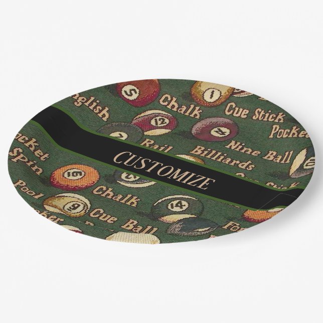 Personalized Billiard Balls Paper Plate (Angled)