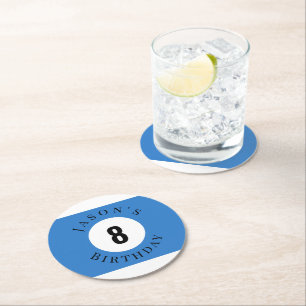 Personalized Billiard Pool Ball Birthday Round Paper Coaster