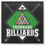 Personalized Billiards NAME Cue Rack Pool Room   Glass Coaster<br><div class="desc">Personalized Billiards NAME Pool Room Champion Cue Rack Design - Customize with your Name or Custom Text!</div>