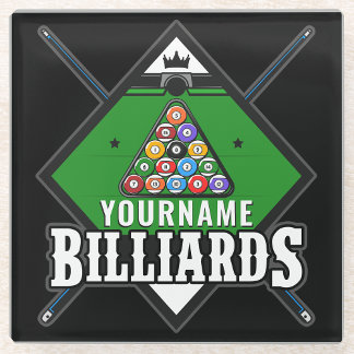 Personalized Billiards NAME Cue Rack Pool Room Glass Coaster
