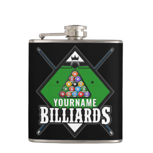 Personalized Billiards NAME Cue Rack Pool Room  Hip Flask