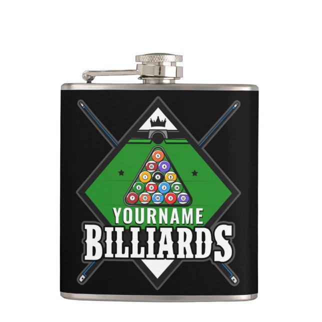 Personalized Billiards NAME Cue Rack Pool Room  Hip Flask (Front)