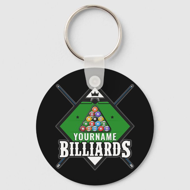 Personalized Billiards NAME Cue Rack Pool Room   Keychain (Front)